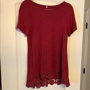 Source Unknown Deep Red Lace Trim Tunic